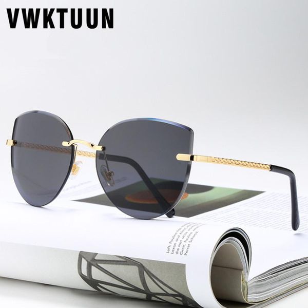 

vwktuun rimless sunglasses women cat eye shades gold alloy frame oversized sunglasses gradient lens luxury retro sun glasses, White;black