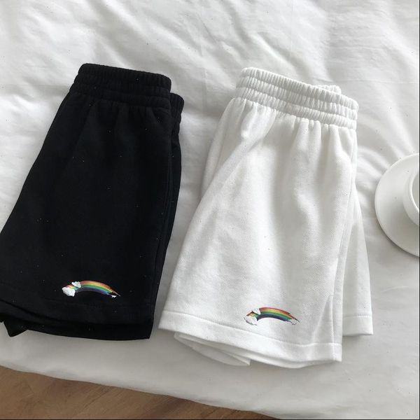 

summer sports shorts women loose high waist wide legs breathable home casual thin section woman shorts, White;black