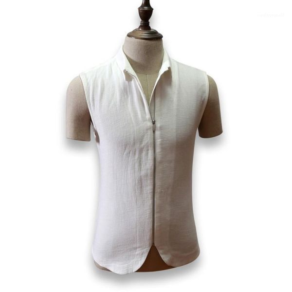 

men's vests casual summer cotton and linen mens thic waistcoats fashion punk thin zipper solid male sleeveless plus size m-5xl1, Black;white