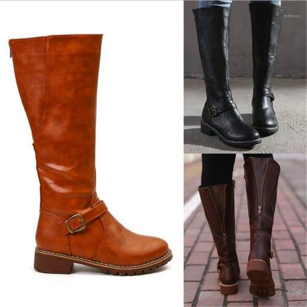 

pu leather women long boots riding casual belt buckle zipper autumn winter thigh high loose boots botas mujer footwear1, Black