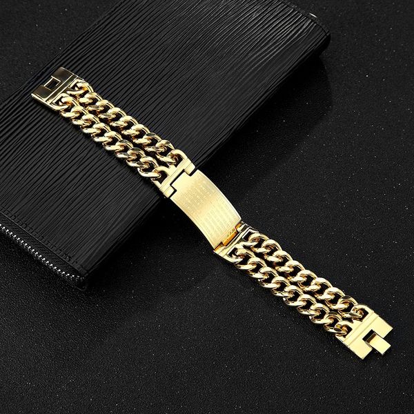 

cool double curb chain bracelets for men scriptures engraved cross stainless steel punk antique cubic chain, Black