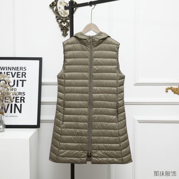 

2021 new ultra light vest women hooded lightweight waistcoat female down coat long slim sleeveless vf3t, Black;white