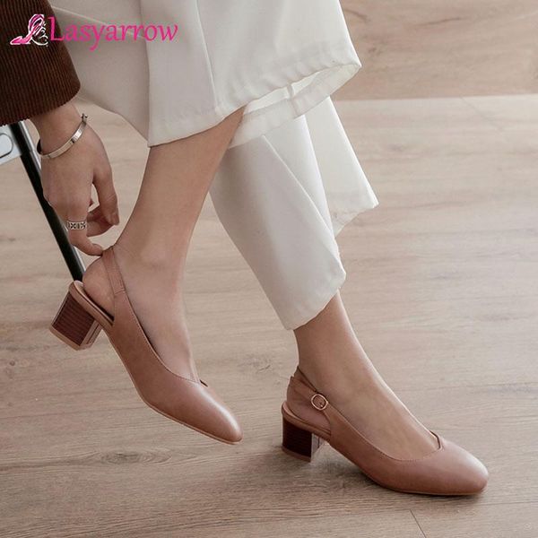 

dress shoes lasyarrow spring high heels women chunky heel slingbacks summer buckle round toe ladies pumps casual, Black