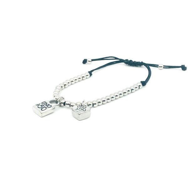 

new fashion women silver color gold stainless steel small ball bead heart key uno de50 lock weave black rope bracelet jewelry, Golden;silver