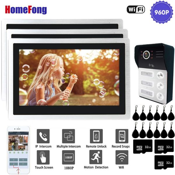

video door phones homefong 3 wifi apartment intercom doorbell camera with lock rfid unlock record motion detect 10'' ip wireless p