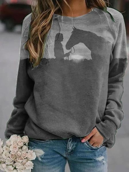 

женщины 3d печатная футболка с элементами лошади круглые шеи с длинным рукавом top drop доставка хорошего качества, White