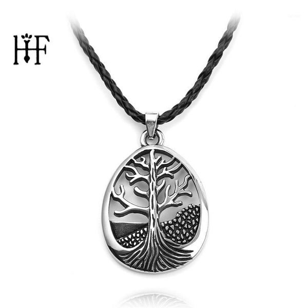 

vikings amulet the tree of life yggdrasil nordic talisman pendant necklace rope chain vintage punk pendant necklace1, Silver
