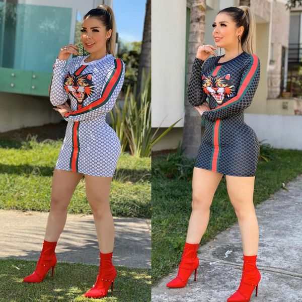 

весна 2021 животное печатание с длинным рукавом сексуальное платье, Black;pink