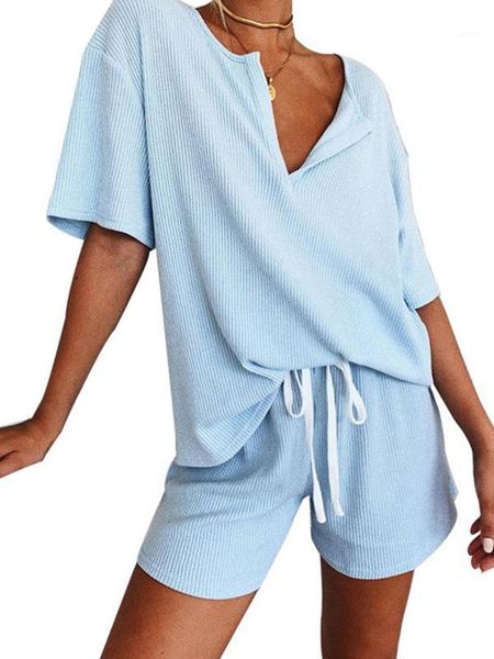 

two piece sport suit women short sleeve v neck t shirt elastic high waist shorts gym sets workout clothes ladies solid outfits1, Gray