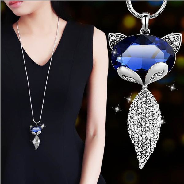 

factory new direct sales crystal flower sweater chain women autumn winter wild maple leaf fox long chain chain new tassel jewelry wholesale, Silver