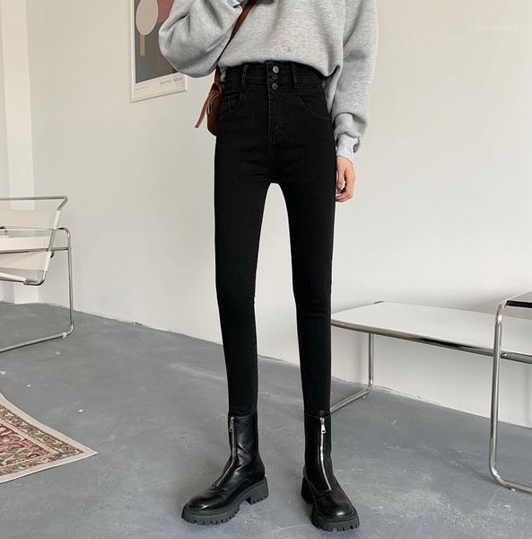 

alien kitty fashionable slim tight pencil pants thicken high elastic waist jeans women simplicity black trousers denim1, Blue