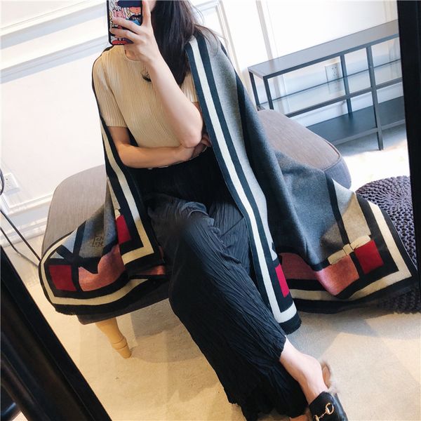 

2020 new cashmere double-sided bow scarf for women klwe, Black;purple