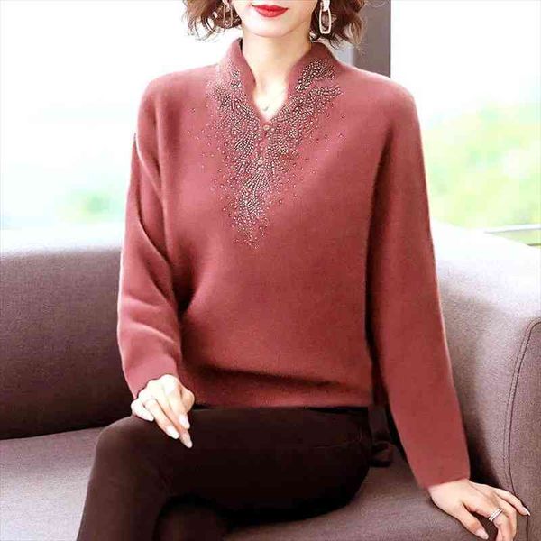 

fashion trend fleece bottoming shirt women autumn winter clothes double-sided velvet mother sweater middle-aged elderly sweaters, White;black
