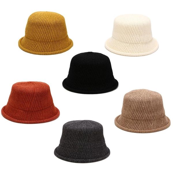 

women faux wool crochet knitted bucket hat rolled short brim warm fisherman cap a2ua, Blue;gray