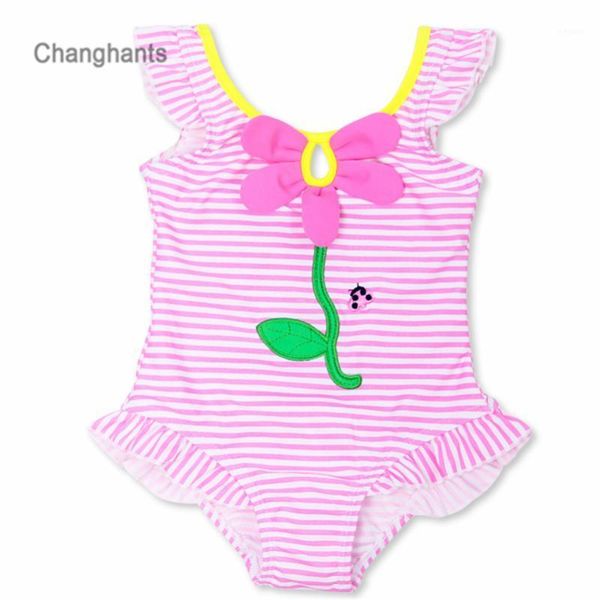 

baby girls swimwear pink striped pattern 1-8y kids swimming wear children one piece bathing suit summer beach wear sw06041, White;black