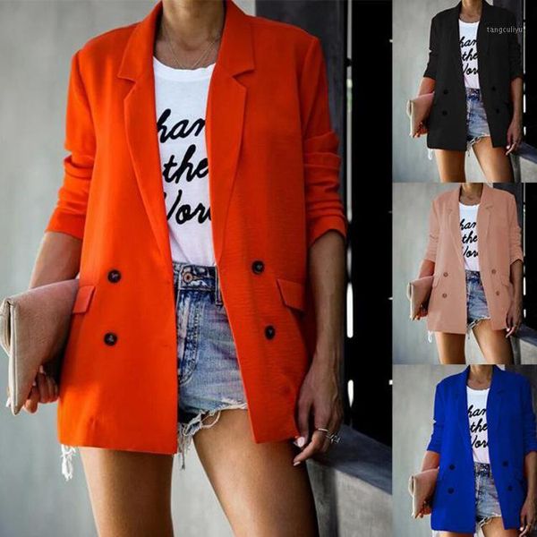 

autumn and winter new style original design women's suit solid color long sleeve jacket double breasted small suit1, White;black