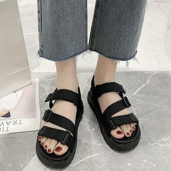 

sandals harajuku wind black han edition joker fashion female 2021 summer roman