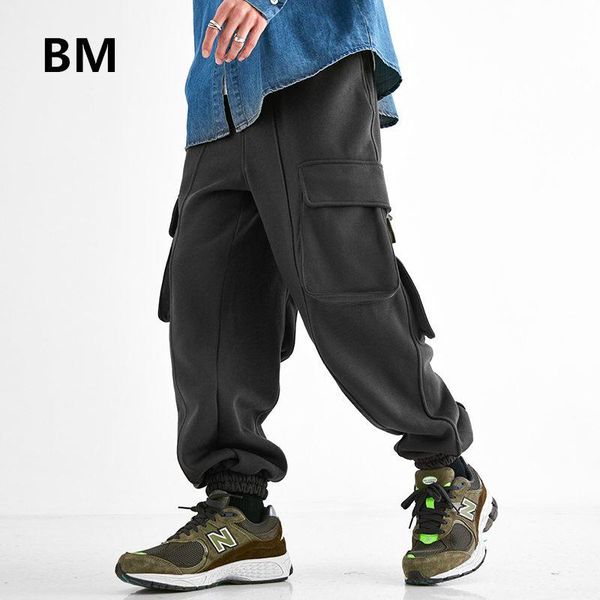 

men's pants winter fleece hip hop running 2021 korean casual sports joggers men streetwear kpop fashion sweatpants male, Black