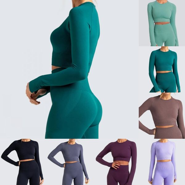 

yoga suit long sleeved sports clothing set two pieces fitness 2021 new solid color tight running breathable seamless yoga suit kimter-c238fz