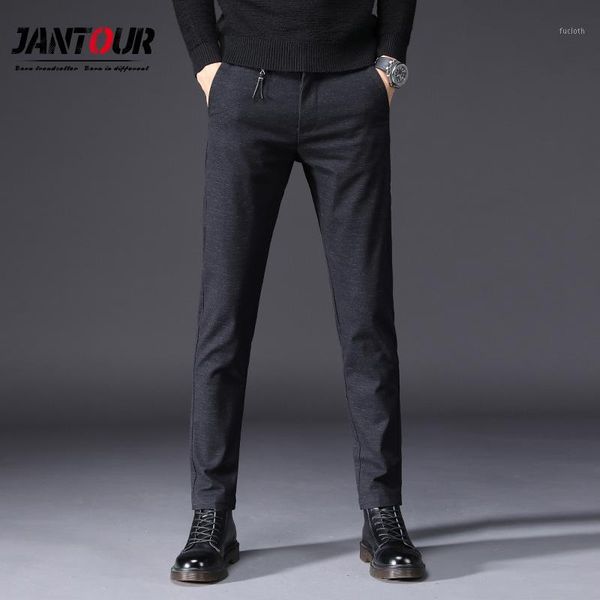 

jantour autumn winter pants men thick commerce casual pants male straight business suit trousers brand mens pant size 27- 381, Black