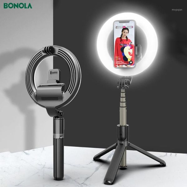 

bonola foldable ring light selfie stick for smart phone mi selfie stick tripod live holder 3 gear beauty lamp bluetooth control1