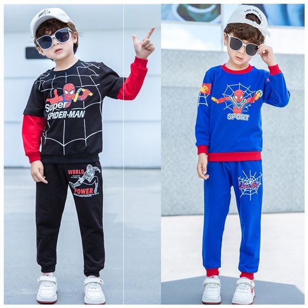 

spider man boys spring and autumn 2020 new winter plush children superman ultraman two piece suit, White