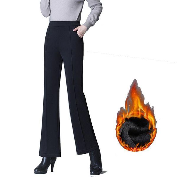 

warm velvet women flare pants autumn winter high waist suits pant office ladies overall trousers female, Black;white