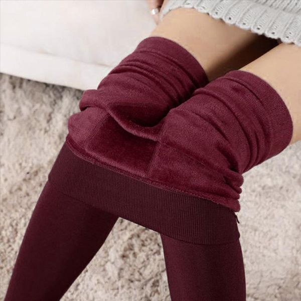 

8 colors s  winter plus cashmere leggings woman casual warm big size faux velvet knitted thick slim super elastic leggings, Black