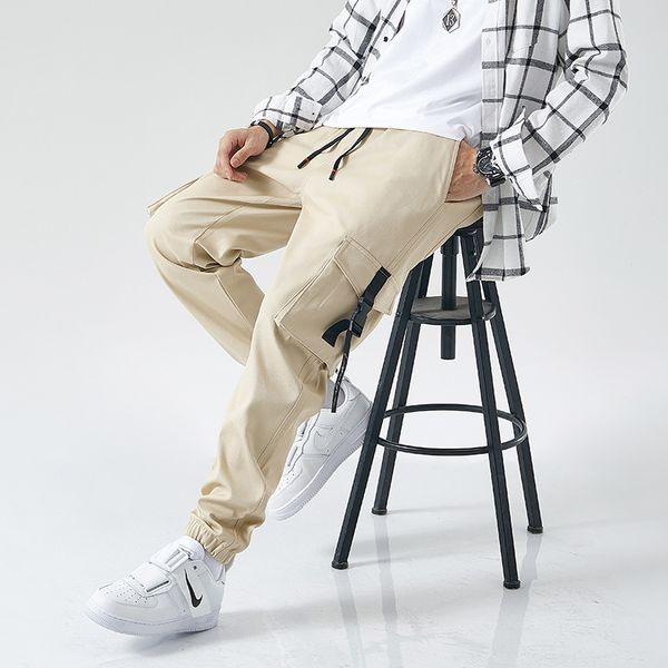 

spring autumn cargo pants multi-pocket male size streetwear jogger ankle length harem 6xl 7xl 8xl, Black