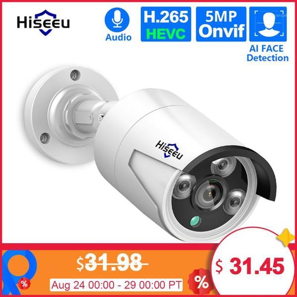 

hiseeu h.265 audio security ip camera poe 5mp onvif outdoor waterproof ip66 cctv camera p2p video surveillance home for poe nvr1