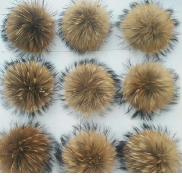 

10 pcs/lot really natural animal raccoon hair ball 12-15cm large pompom with buckle brooch pin knitted hats caps facto jlldra