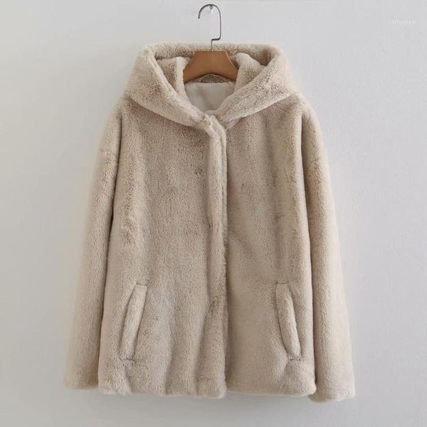 

women's jackets asds women winter warm loose hooded coat thick faux fur pockets long sleeve white black ladies cozy casual chaqueta 55, Black;brown