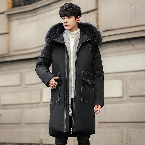 

down jacket for men's winter new handsome couple's clothes over the knee thickened cold proof wool collar coat for men1, Black