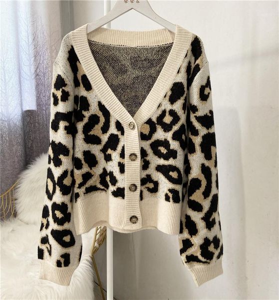 

autumn and winter new style v-neck leopard alpaca wool women cardigan1, White