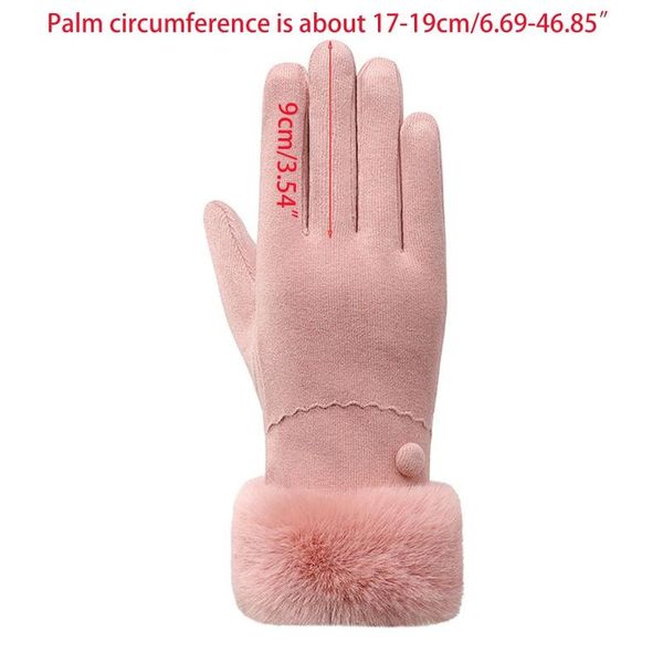 

five fingers gloves women driving full finger button decor plush lined touch screen mittens 270d, Blue;gray