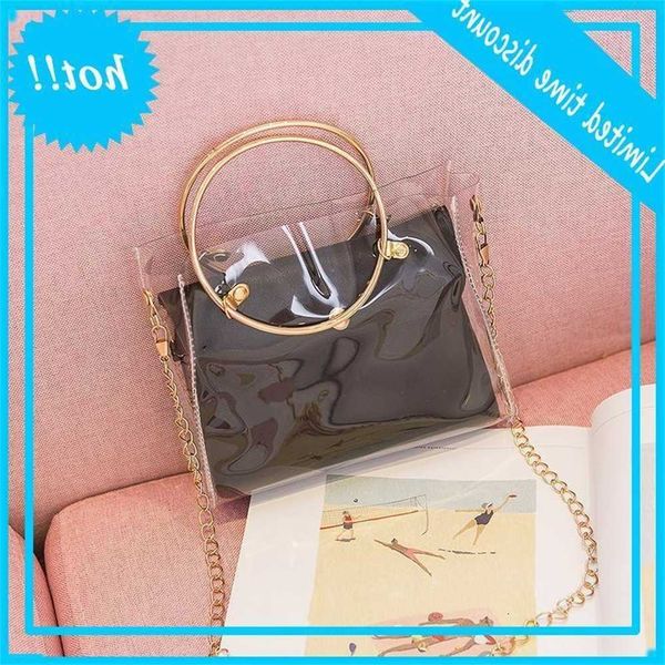 

2020 design luxury handbag women transparent bucket clear pvc jelly small shoulder bag female chain crossbody messenger bags