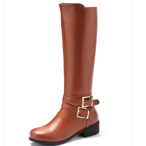 

fanyuan long boots size 33-47 women knee high boots buckle zipper women's motorcycle thick fur warm winter snow, Black