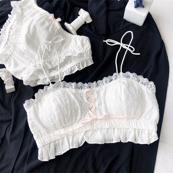 

wriufred vintage cotton wire tube bra set comfortable chic underwear fying lace side large size lingerie brief sets lj201210, Red;black