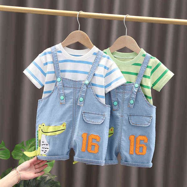 LZH 2022 Sommer Kurzarm T-Shirt Overalls 2Pcs Outfit Für Jungen Casual Kleinkind Kind Kleidung Sets Niedlichen Dinosaurier Anzug für Baby G220310