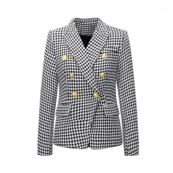

6 colors vintage casual plaid blazer women fashion double breasted office ladies jacket long sleeve plus size coat 2020 new1, White;black