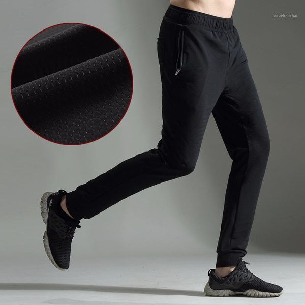 

summer new sports pants fashion men's breathable thin sweatpants nylon ice mesh eye air jogger pants1, Black