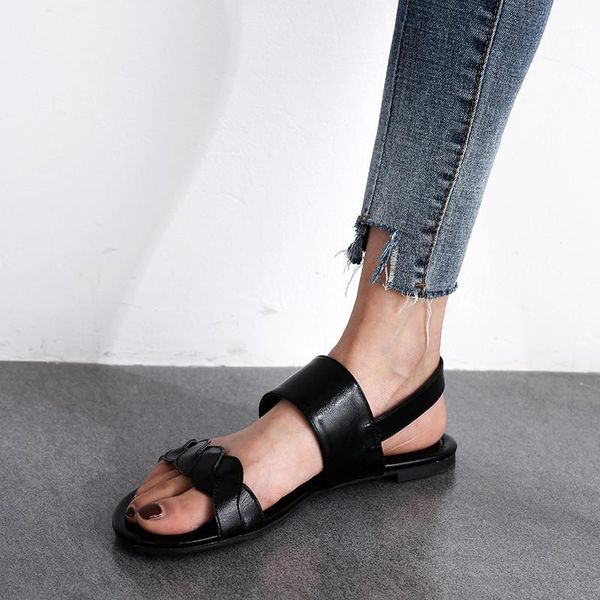 

lsewilly 2020 big size 43 flat sandals women buckle simple rome sandals comfortable fashion summer woman casual shoes1, Black