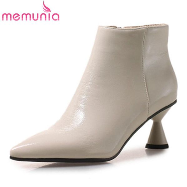 

boots memunia 2021 women ankle pointed toe zip autumn winter short unique high heels dress shoes ladies office, Black