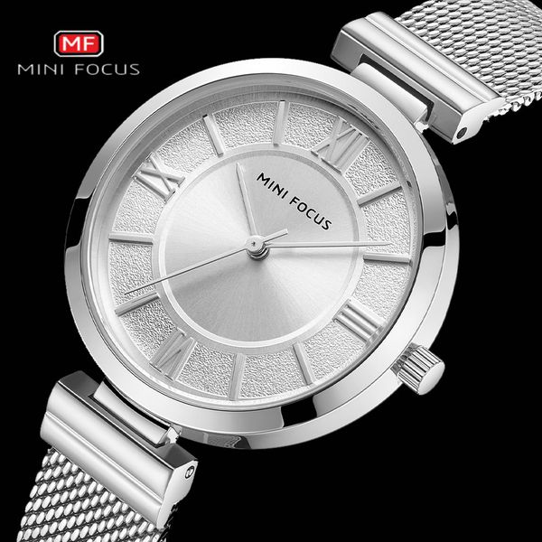 

minifocus artsy elegant watches for women fashion simple ladies quartz watch ultra thin mesh band female clock reloj mujer 2020, Slivery;brown