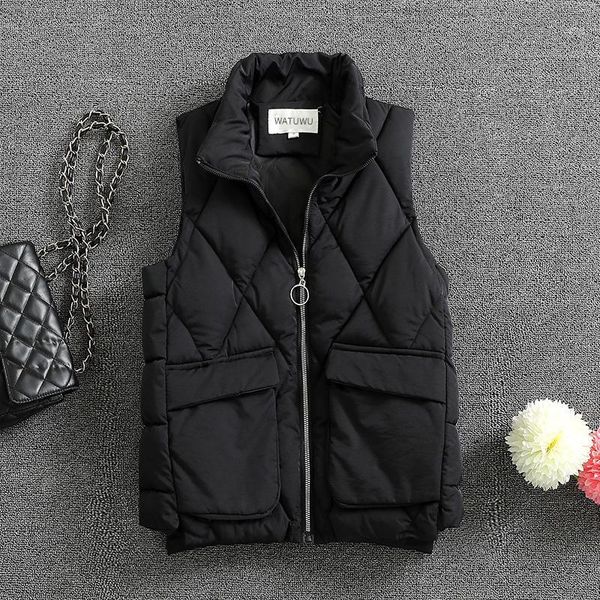 

back vest woman short fund 2019 easy winter cotton-padded clothes woman joker cotton-padded jacket vest loose coat tide1, Black