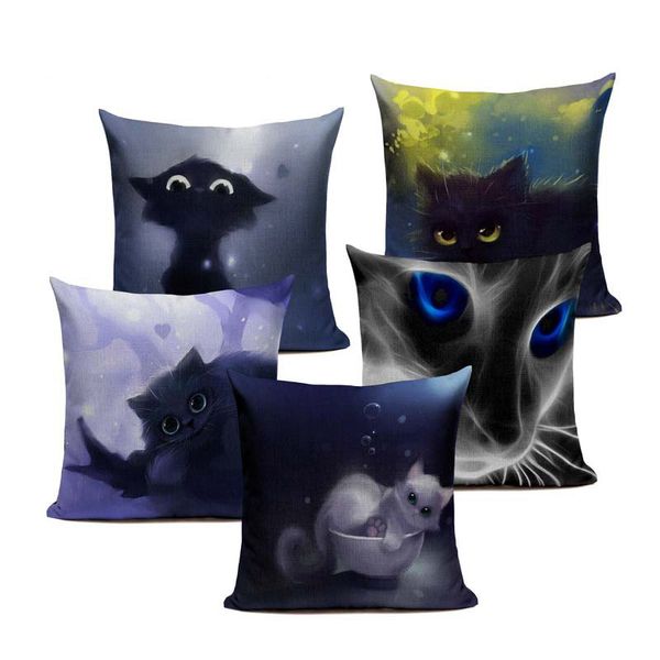 

cute black cat decorative cushion cover 45x45cm cotton linen square throw pillow cover animal cushion decorative pillow cace