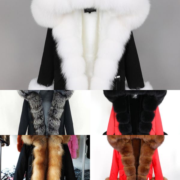 

2020 natural real fox fur jacke coat real fox fur collar cuff hooded coat short parka long camouflage winter jacketx1019, Black