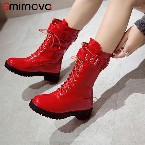 

boots smirnova 2021 big size 43 ankle women round toe lace up autumn winter short fashion simple casual shoes female1, Black