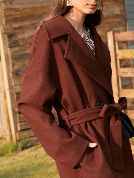 

belted double breasted statement collar overcoat d9xp#, Black