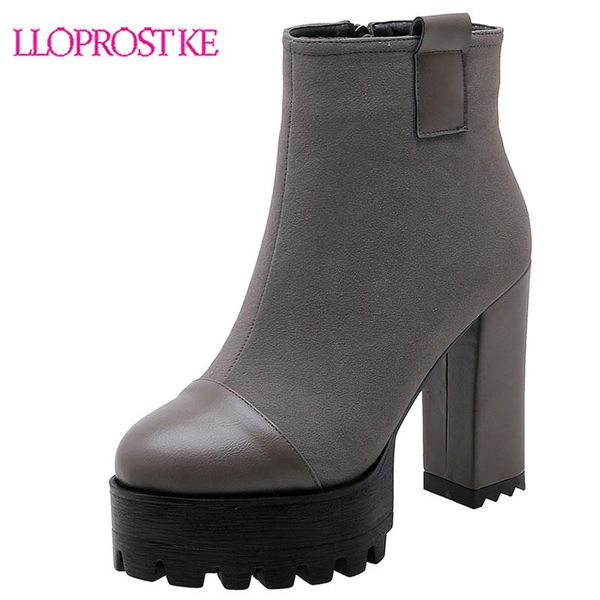 

lloprost ke 2020 autumn winter black gray suede womens gothic shoes platform ladies block extra high thick heels ankle boots